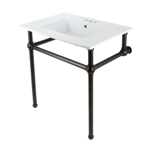 Kingston Brass 31 Console Sink with Brass Legs 8Inch, 3 Hole, WhiteOil Rubbed Bronze KVBH31227W4B5 - main